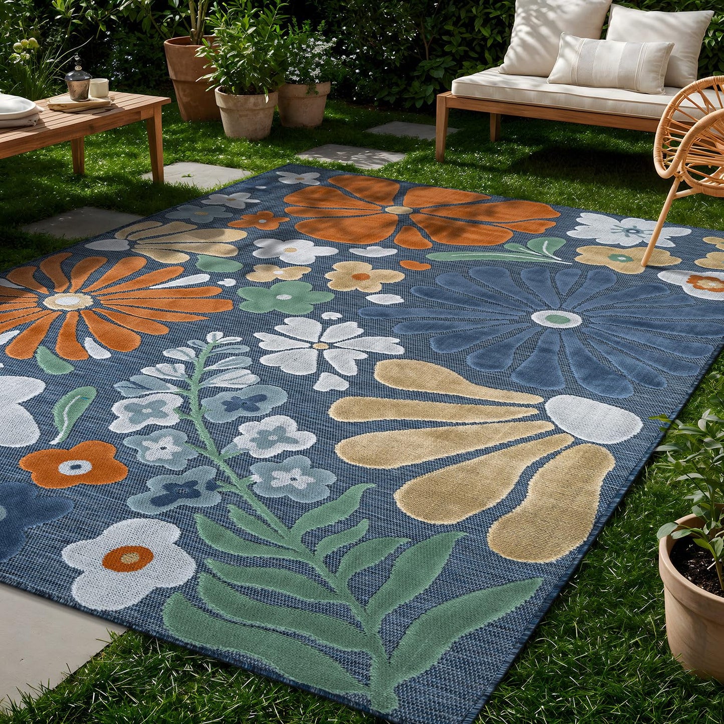 Beverly Rug Outdoor Rug 10x14 Large Modern Floral Tropical Area Rugs for Outdoor and Indoor Patio Easy to Clean Non Shedding Living Room Porch Garden Washable Outside Carpet (10 x 14 Midnight)