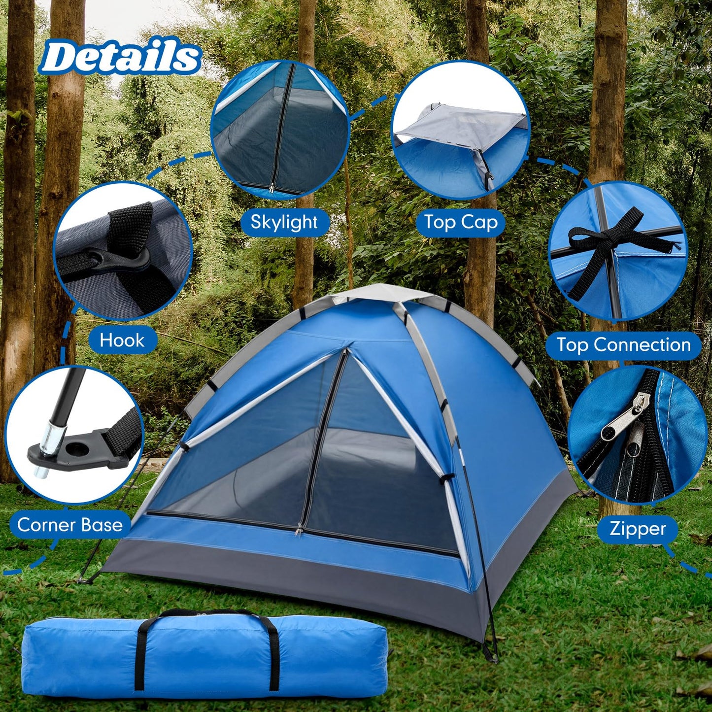 Woanger 12 Pack Bulk 2 Person Camping Tents for Homeless Lightweight Outdoor Tent with Rain Fly and Carrying Bag Waterproof Windproof Setup for Homeless Camping Backpacking(Blue)