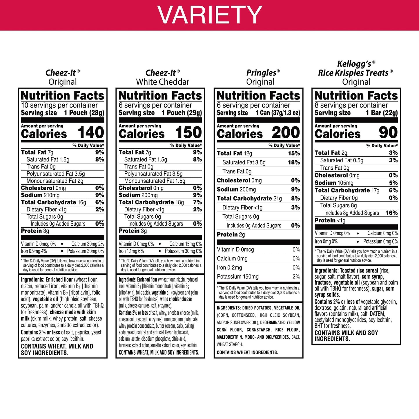 Kellogg's Cheez-It, Pringles & Rice Krispies Treats Snacks Mega Variety Pack, 30.1oz Box (30 Count)