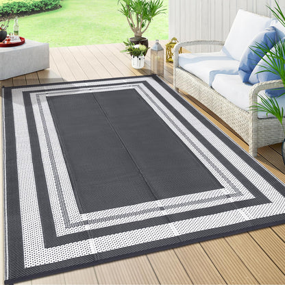 GlowSol Outdoor Rug 9x18 Waterproof Outdoor Plastic Straw Rug, Lightweight Portable Outside Solid Carpets Reversible Plastic Straw Patio Rug for RV Camping Picnic Beach Backyard Deck,Grey