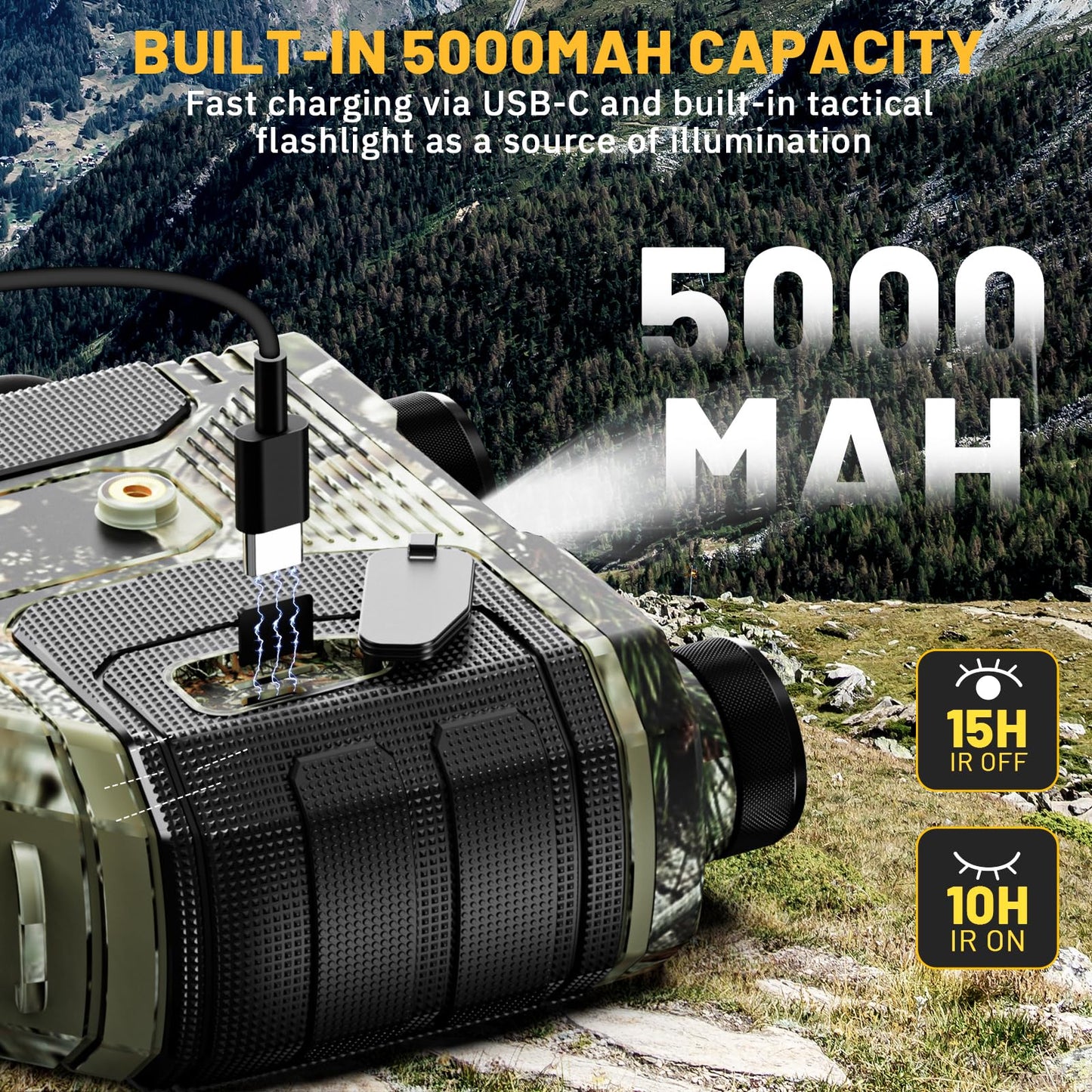 WOSPORTS 4K Infrared Night Vision Goggles – 1300FT Range, 8X Digital Zoom, 32GB Card, 15H Battery, Suitable for Camping, Gift for Men - Camo