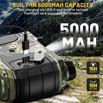 WOSPORTS 4K Infrared Night Vision Goggles – 1300FT Range, 8X Digital Zoom, 32GB Card, 15H Battery, Suitable for Camping, Gift for Men - Camo