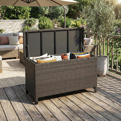 Wicker Deck Box, 125 Gallon All-Weather Outdoor Storage Box, Rattan Storage Bin for Patio Furniture, Outdoor Cushions, Pool Storage and Garden Tools, Brown