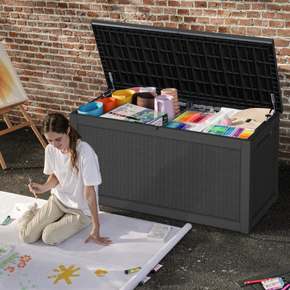 DWVO 320 Gallon Resin Outdoor Storage Box, XXL Large Waterproof Deck Box, Doubles as Table or Seating with 1000 lbs Capacity, Lockable (Black)