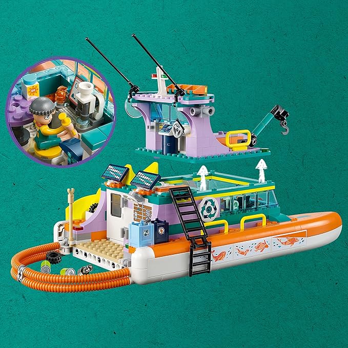 LEGO Friends Sea Rescue Boat 41734 Building Toy Set for Boys &amp Girls Ages 7+ Who Love The Sea Includes 4 Mini-Dolls a Submarine Baby Dolphin and Toy Accessories for Ocean Life Role Play