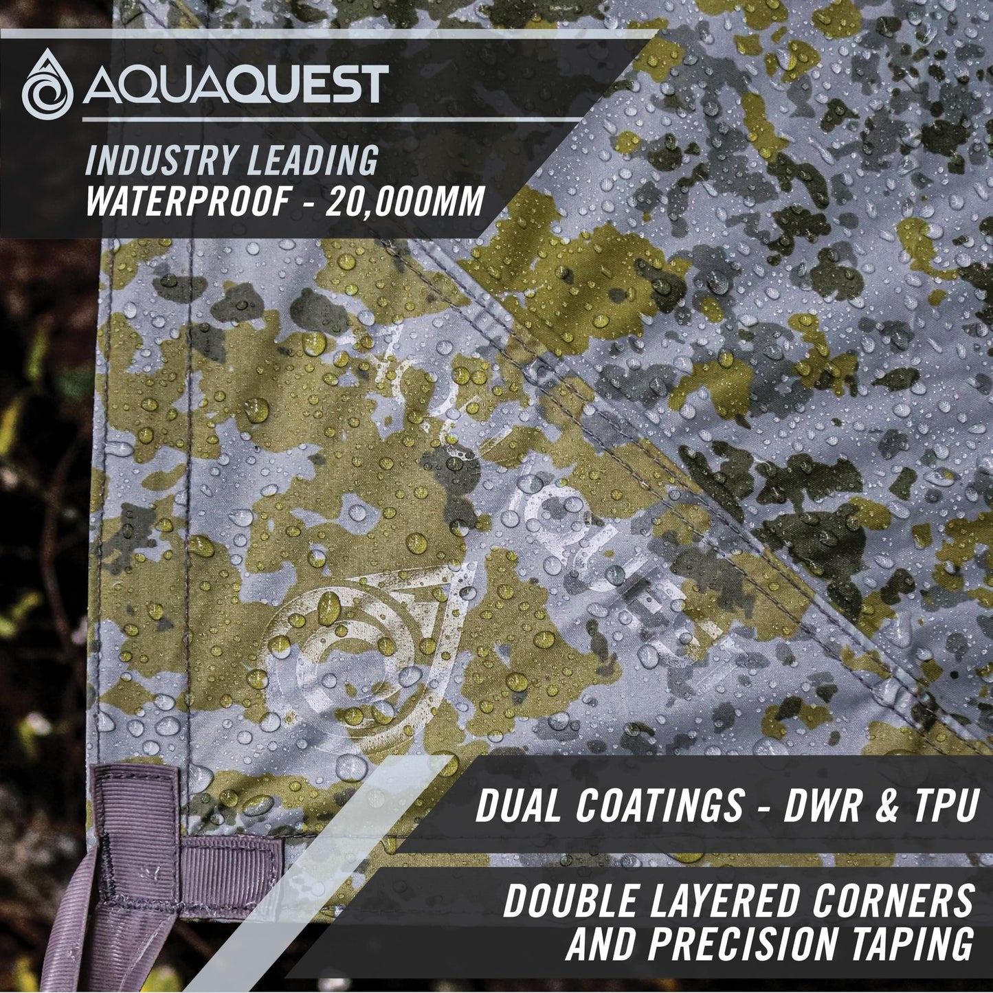 AquaQuest Safari Tarp – Lightweight Waterproof (5,000 mm) Seam-Taped Ripstop Rain Fly for Backpacking, Thru-Hiking & Hammock Camping – 10x10 Boulder Camo