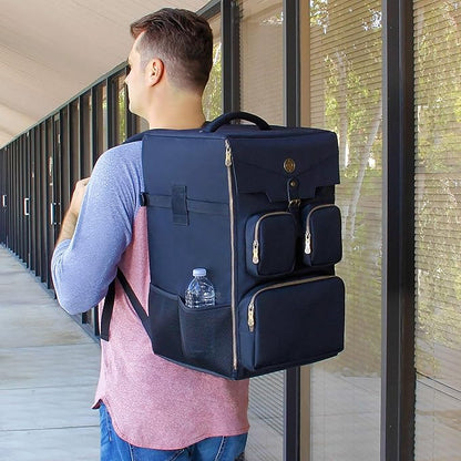 ENHANCE Board Game Backpack - Reinforced Rigid Board Game Storage with Padded Shoulder Straps Carrying Handle and Accessories Pockets for Dice Cards More - Fits and Protects Tabletop Adventures