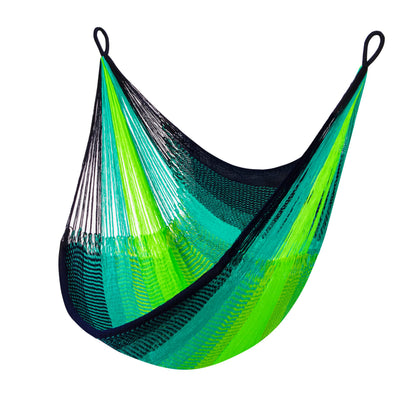 Handwoven Hanging Chair by Yellow Leaf Hammocks - Fits 1 Person, 330lb Max - Kick Back for Full-Body Recline - Weathersafe, Ultra Soft, Hang Anywhere - Color: Neon - Blue - Turquoise