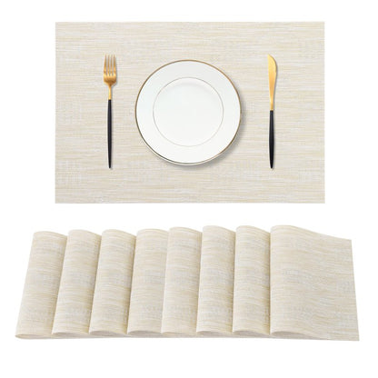 Leetaltree Wheat Placemats Set of 8 - Heat Resistant Non-Slip Place mats for Dining Table, Washable Durable PVC Vinyl Woven Table Mats（Wheat, 8）