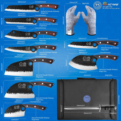 XYJ Professional Serbian Chef Knife Set with Roll Bag, Japanese Culinary Knives, Meat Cleaver, Kitchen Chopping Knife, and Protective Sleeves, Perfect for Home Cooking or Outdoor Camping (13)