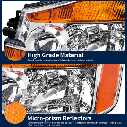 AUTOSAVER88 Headlights Assembly Compatible with 2004-2015 04-15 Titan 2004 Pathfinder Armada 2005-2007 Armada Headlamp Replacement Chrome Housing Amber Reflector Pair (Passenger and Driver Side)