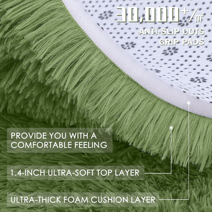 OLANLY Green Round Area Rug - Soft, Fluffy, Machine Washable 8 ft Circle Carpet for Bedroom & Living Room