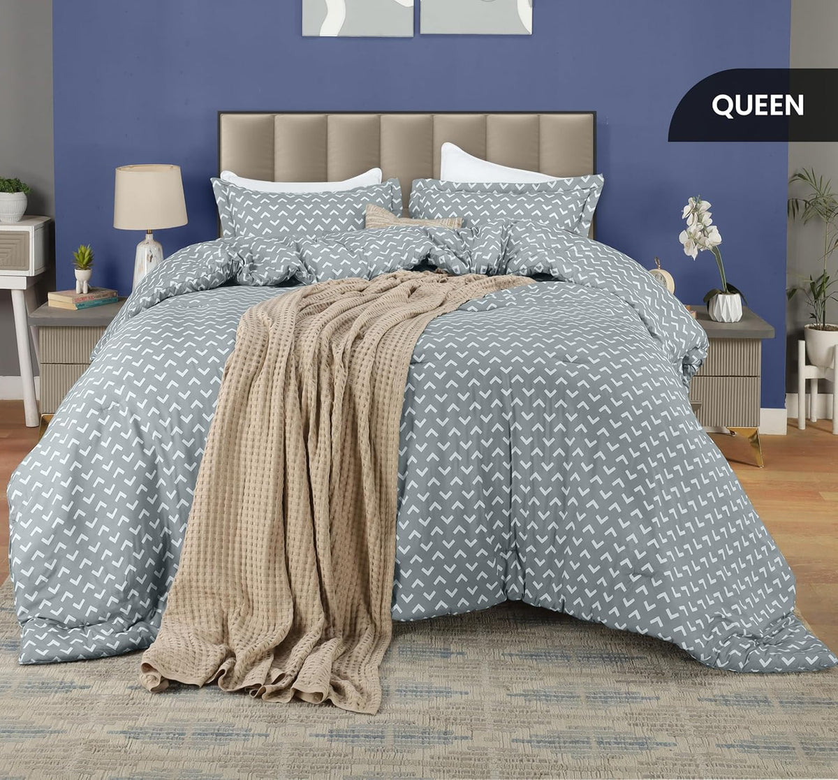 Utopia Bedding Queen Comforter Set - 3 Piece Arrow White Design | Soft Down Alternative Bedding (88x88 in)
