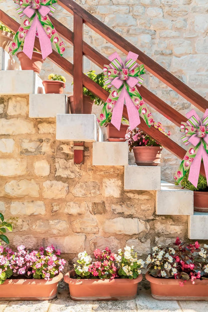 ALIBBON Large Spring Bows - Pink Tulip Wreath Bows for Front Door | Perfect Spring Decor