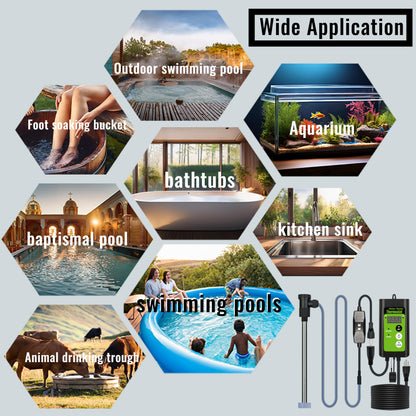 LINGLONGTEMP 2000W Submersible Hot Tub & Pool Portable Electric immersion Water Heater with Temp Control, GFCI for Swimming Pool, Pond, Bathtub, inflatable pool, Baptismal, above ground pool & Spa tub
