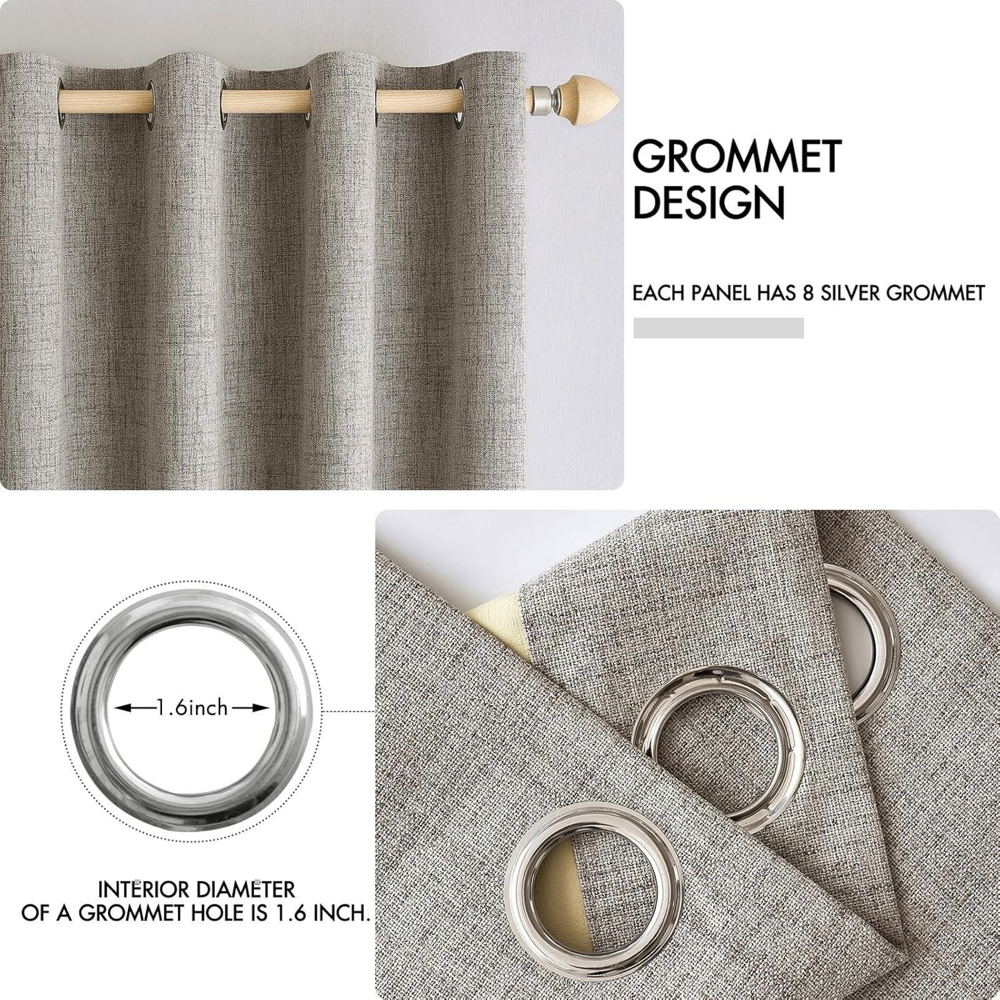 MIULEE Linen Curtains - 100% Blackout Thermal Insulated Drapes | Greige, 52x63 Inch (2 Panels)