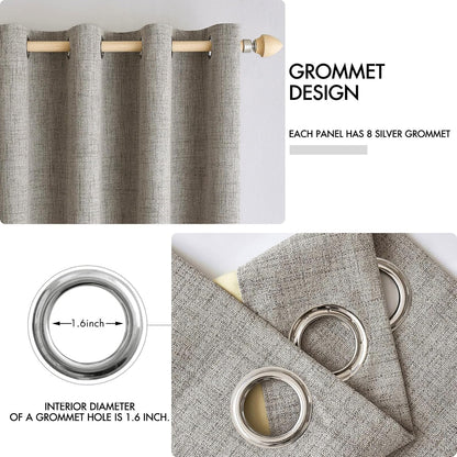 MIULEE Linen Curtains - 100% Blackout Thermal Insulated Drapes | Greige, 52x63 Inch (2 Panels)