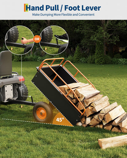 GarveeLife Heavy Duty ATV Trailer Steel Dump Cart, 750 LBS 15 Cubic Feet, Garden Utility with Removable Sides for Riding Lawn Mower Tractor