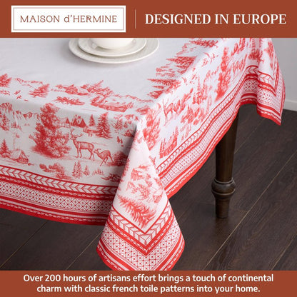 Maison d' Hermine Table Cloth Rectangle Table 100% Cotton 54 x 72 Inches Fall Tablecloth Reusable Everyday Use for Thanksgiving Christmas Decorations Dining Farmhouse Party (Winter Jouy)