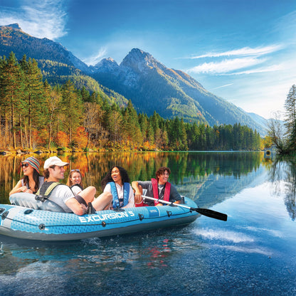 INTEX 66325EP Excursion 5 Inflatable Boat Set: Includes Deluxe 54in Aluminum Oars and High-Output-Pump – Adjustable Seats with Backrest – Fishing Rod Holders – 5-Person – 1320lb Weight Capacity