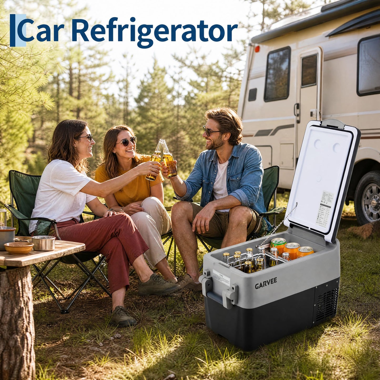 Garvee 32QT 12V Portable Refrigerator, Dual Zone Car Fridge Freezer with App Control & AC/DC Power for Camping, RV, Truck, Fishing & Home