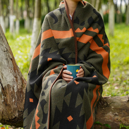 PuTian Merino Wool Blanket - Warm, Thick, Washable, 87" x 63" Large Throw for Outdoors, Camping,Couch, Bed, Travel - Super Soft Wool Blanket (Striped Fire Green)