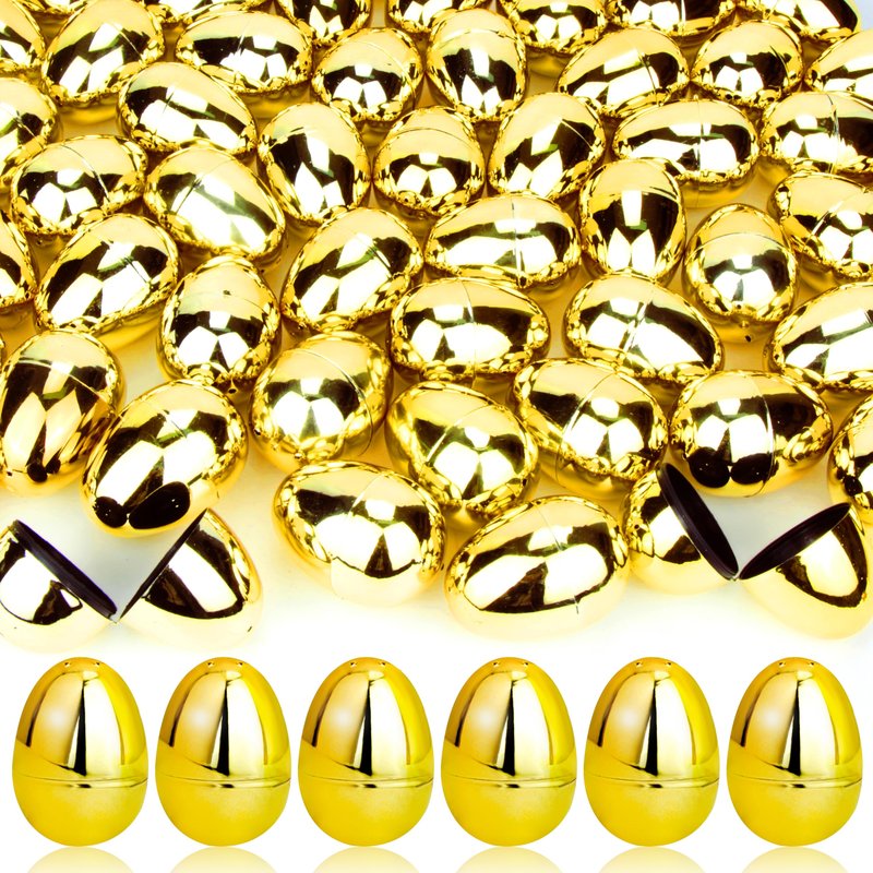 OCTERIC 18Pcs Easter Eggs Bulk, 2.3" Fillable Shiny Golden Metallic Plastic Easter Eggs Empty for Easter Hunt, Easter Basket Stuffers, Party Favor, Classroom Prize Supplies