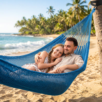 SUNCREAT Hammocks Double Rope Hammock, Outdoor Hanging Tree Hammock, Blue