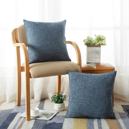 HPUK Decorative Throw Pillow Covers Set of 4 Square Couch Pillows Linen Cushion Cover for Couch Sofa Living Room, 18"x18" inches, Blue
