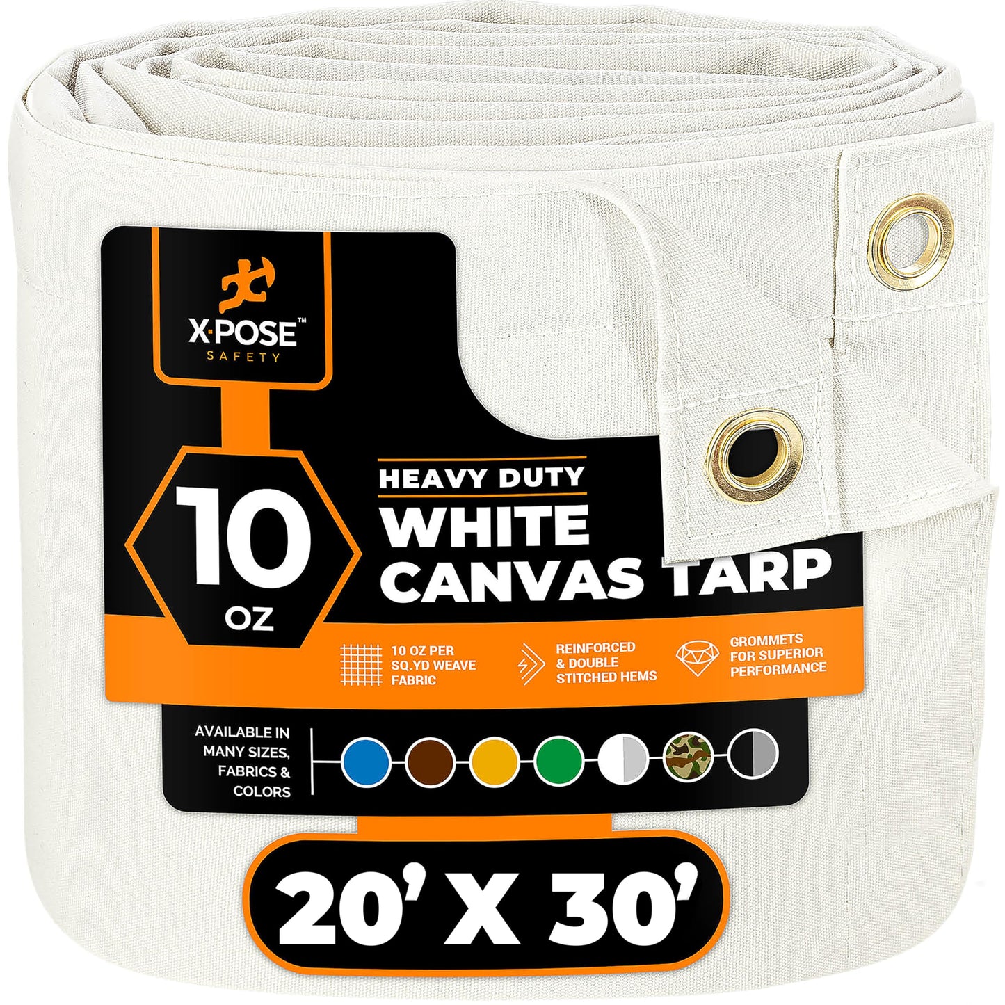 Xpose Safety Canvas Tarp - 10oz White Canvas Tarps Heavy Duty Water Resistant with Brass Grommets- Multipurpose Outdoor Tarpaulin for Camping, Canopy, Trailer, Equipment Cover 20' x 30'