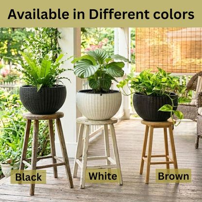 LaLaGreen Hanging Planters for Indoor Plants (11 Inch, 4 Pack) Self-Watering Round Rattan Style Flower Pots with Water Level Indicator, Black Metal Chain Hanging Baskets for Porch Garden Balcony Decor