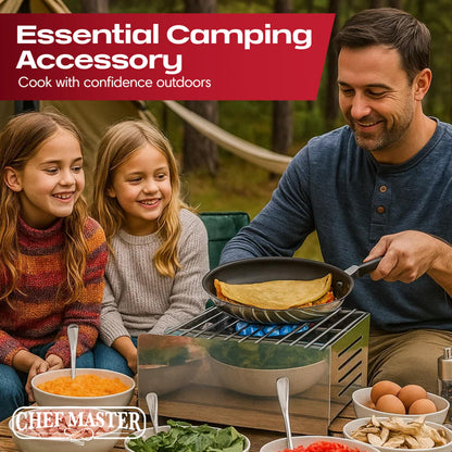 Chef Master Butane Stove Cover - Premium Stainless Steel Universal Fit - Any Standard Size Camping Stove - Portable Screen & Camping Wind Blocker - Camp Essentials for Outdoor & Indoor Cooking 90217