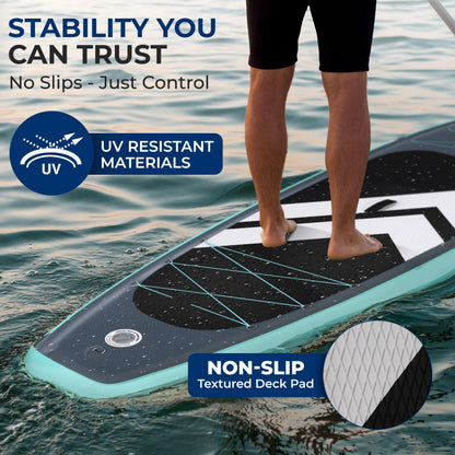 SereneLife 10’6” Inflatable Stand Up Paddle Board with Premium SUP Accessories - 33” Wide Stable Design with Non-Slip EVA Deck Pad for Youth and Adults, 350 lbs. Capacity