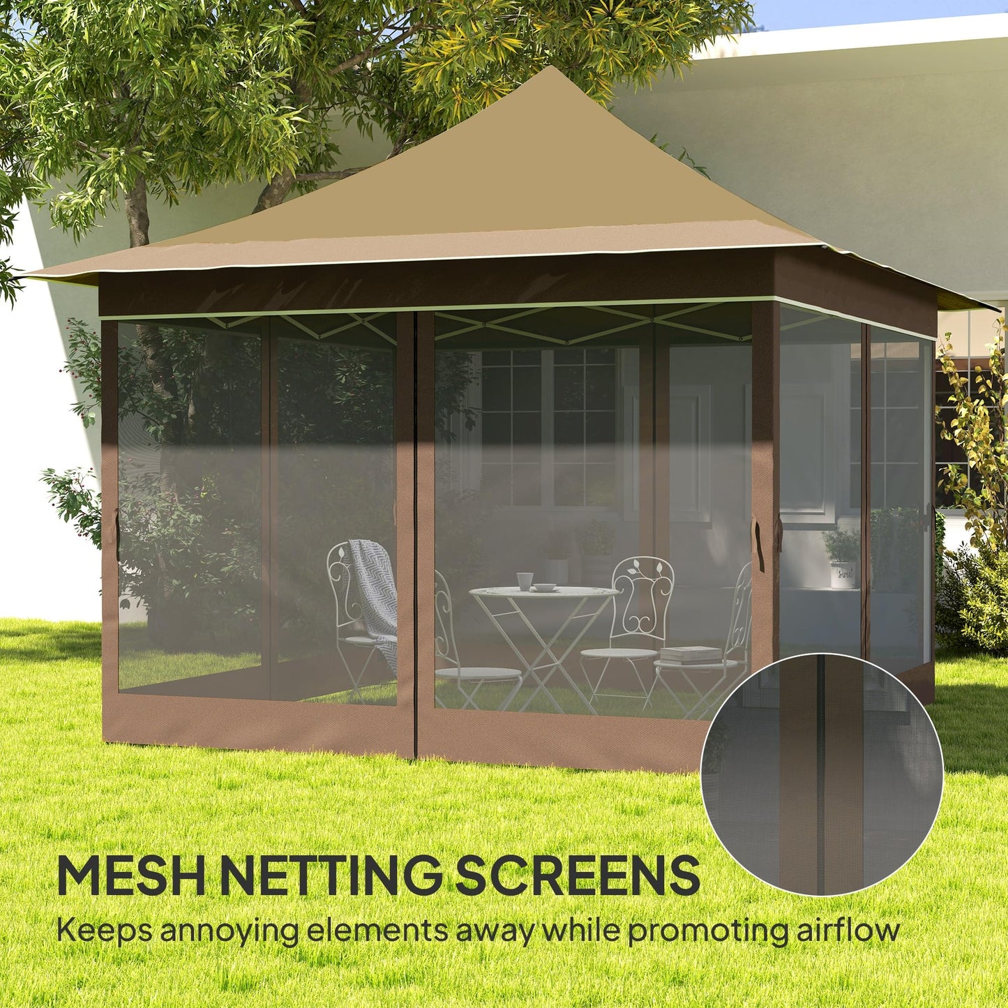 Outsunny 12 x 12 ft. Pop Up Canopy Tent with Mesh Netting, UPF50+ Instant Sun Shelter with Carry Bag, Height Adjustable Party Tent Instant Event Shelter for Garden, Patio, Beige