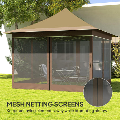 Outsunny 12 x 12 ft. Pop Up Canopy Tent with Mesh Netting, UPF50+ Instant Sun Shelter with Carry Bag, Height Adjustable Party Tent Instant Event Shelter for Garden, Patio, Beige