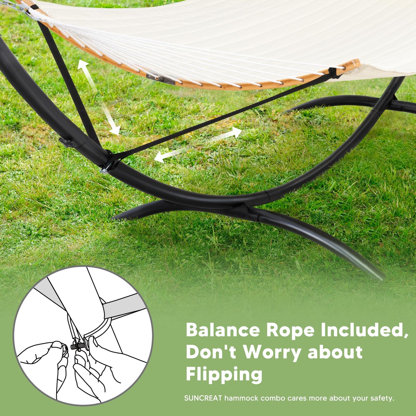SUNCREAT Hammocks for Outside with Stand, Porch Hammock and Stand, 475 lbs Capacity, Patent Pending, Beige