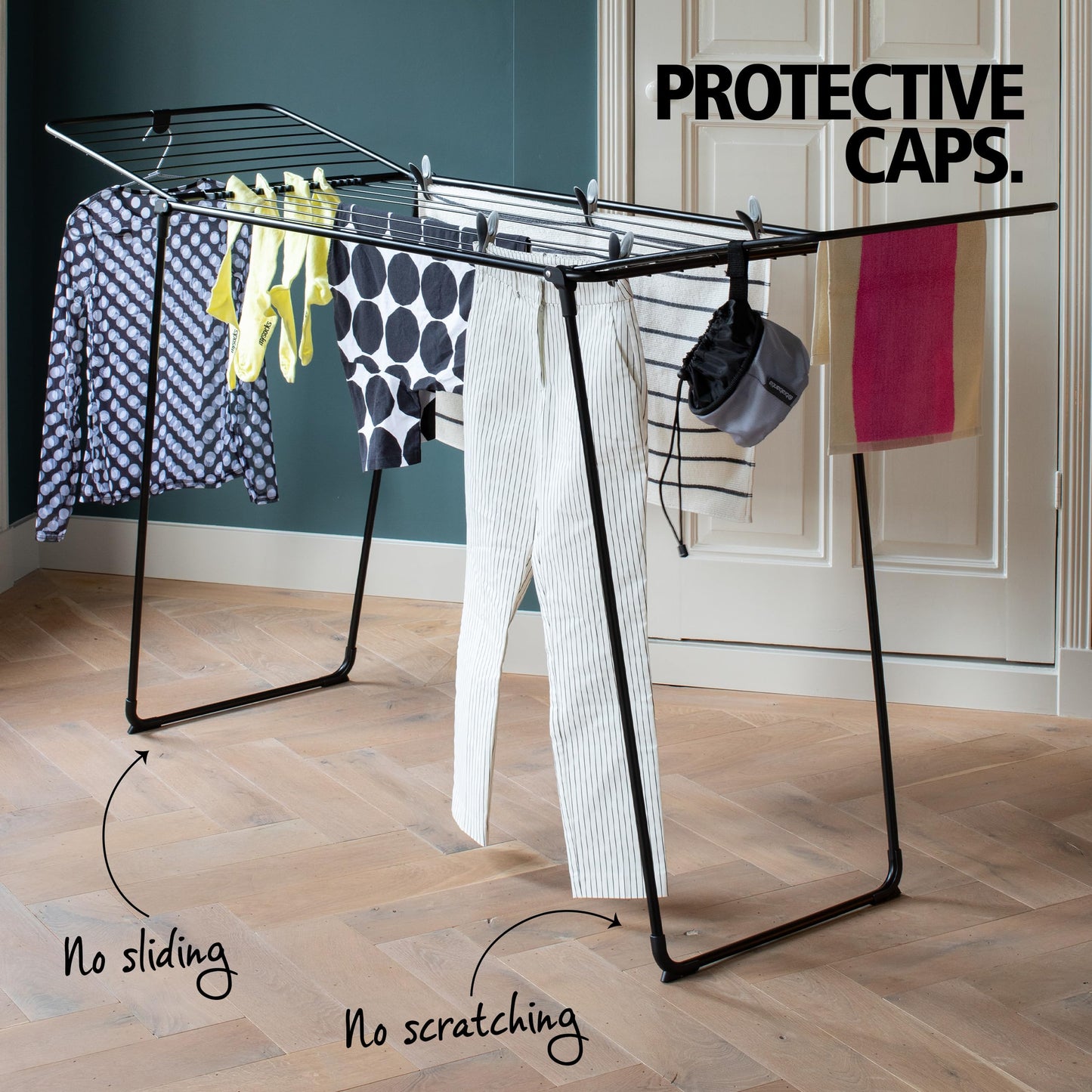 Brabantia HangOn Clothes Drying Rack | 72ft (22m) | White | Large Indoor Clothes Airer, Foldable Laundry Stand for Large & Small Items, Wide Lines for Towels & Bedding | Fits 2 Full Loads
