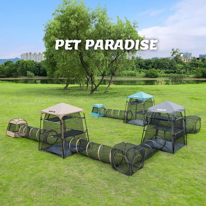 Cat Play Tunnel-3 Packs for Indoor and Outdoor,Pet Tunnel,Cat Enclosure, Easy to Connect with Two Zipper Doors,Product Size 59'' x 18'',Tan Trim (3 Tunnels)