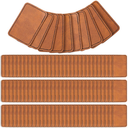 120 Pcs Blank Leatherette Hat Patches with Adhesive Backing - Faux Leather Iron-On Rectangular Patches for Fabric Repair, Custom Sewing, Laser Engraving & DIY Crafts (Brown, 3 x 2 Inches)