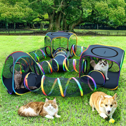 CypherX Outdoor Rainbow Cat Enclosure, 7-in-1 Portable Pop Up Cat Tents and Tunnels for Outside, Outdoor Catio Mesh Pet Playpen House, Large Playground for Large Cats and Other Animals