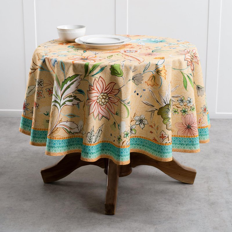 Maison d' Hermine Table Cloth Round Table 100% Cotton 63 Round Inches Tablecloth Reusable Decorative for Dining Kitchen Room Farmhouse Home Gifts for Mothers Day Spring Summer - Luxury Loft - Peach