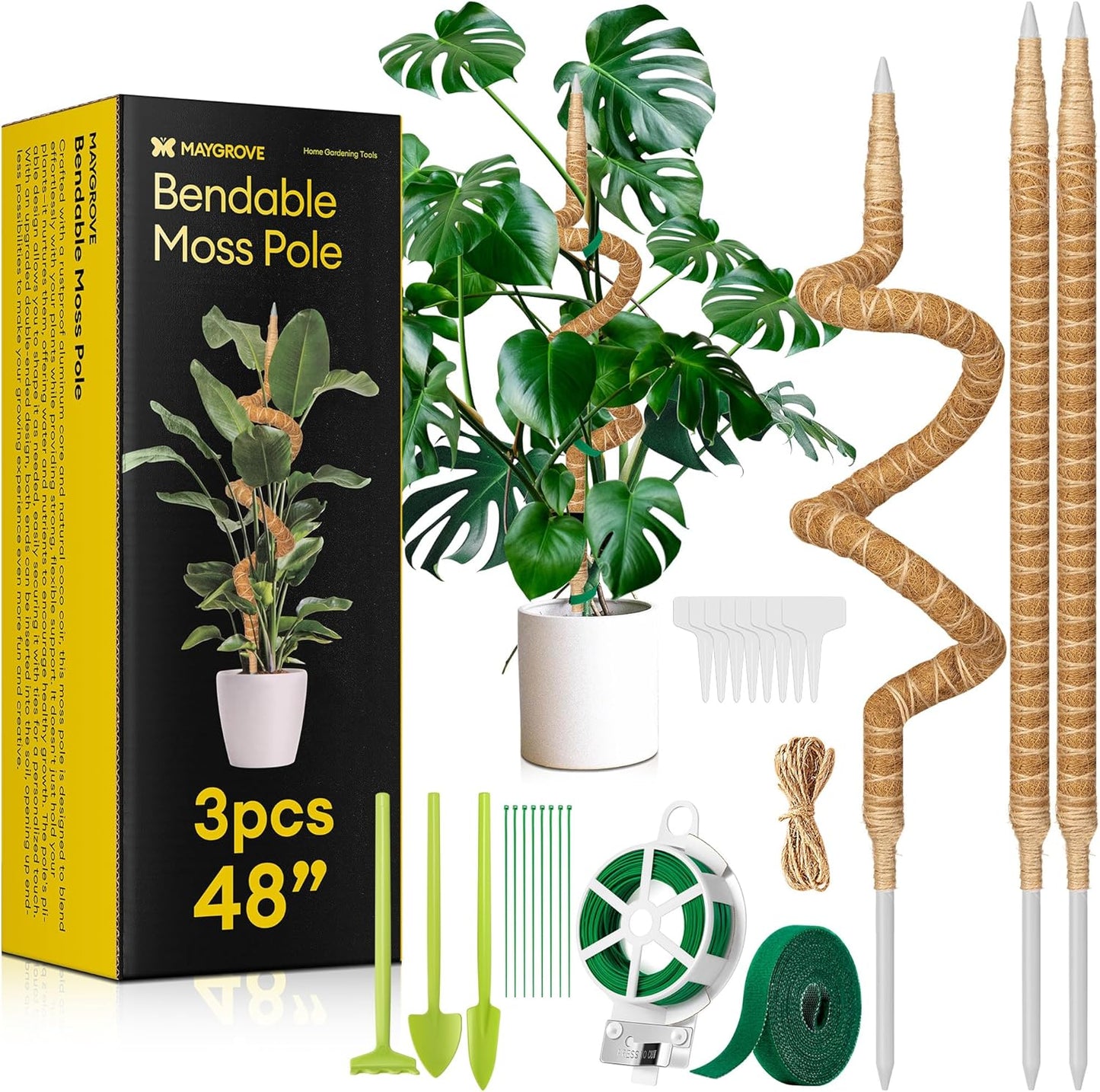 Maygrove 3-Pack 48” Bendable Moss Poles - Ideal Support for Climbing Monstera & Indoor Plants