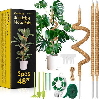 Maygrove 3-Pack 48” Bendable Moss Poles - Ideal Support for Climbing Monstera & Indoor Plants