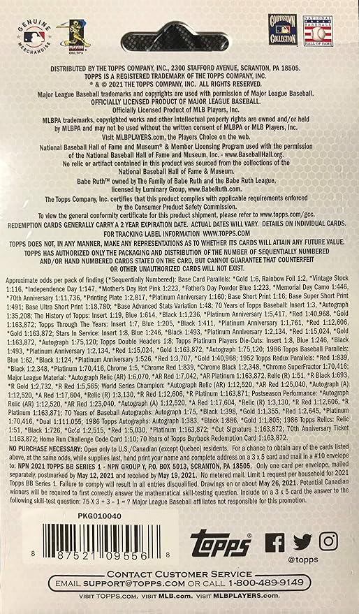 Topps 2021 Series 1 Baseball Hanger Pack