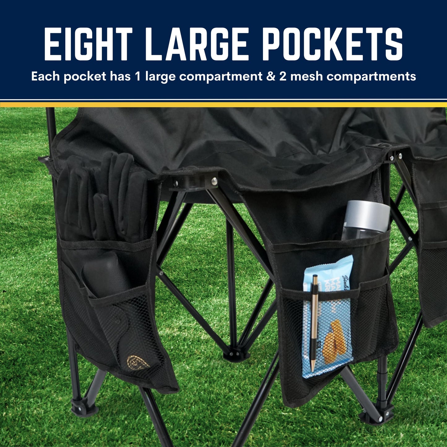 VictoryGear Portable Soccer Bench – 6 Seat Folding Team Chair with 8 Pockets & Carrying Bag – Lightweight Sideline Seating for Soccer, Baseball, Camping, Outdoor Events
