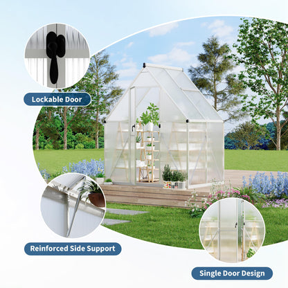 Polycarbonate Greenhouse for Outdoors, Large Walk-InGreenhouse with Quick Setup Structure and Roof Vent, Greenhouse with Ventilation