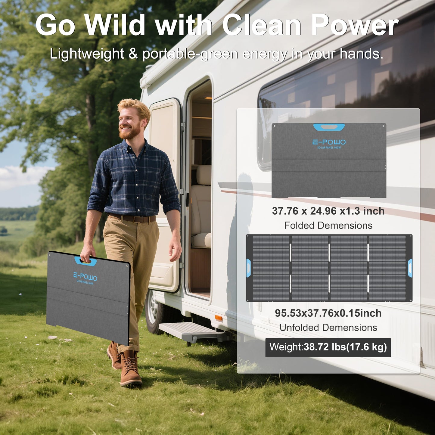 400W Portable Solar Panel, 23% High Efficiency Foldable Solar Charger for Power Station, IP67 Waterproof Fast Setup with Sturdy Kickstands for RV, Camping, Off-Grid Blackouts