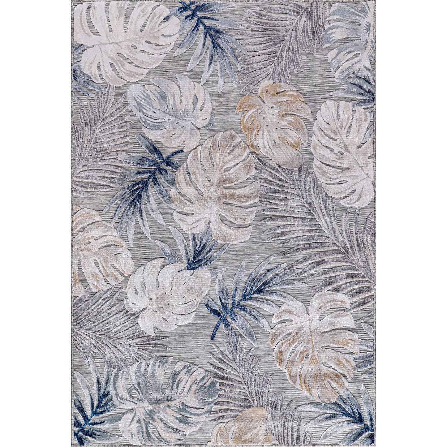 CAMILSON Indoor Outdoor Rug, Blue 7’10”x10’ Leaf Tropical Botanical Area Rugs for Indoor and Outdoor patios, Easy-Cleaning Non-Shedding Living Room, Garden and Kitchen Washable Outside Carpet (8x10)