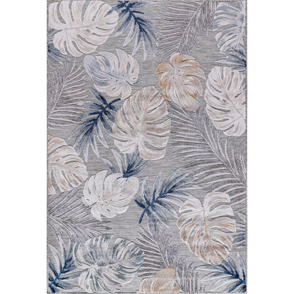 CAMILSON Indoor Outdoor Rug, Blue 7’10”x10’ Leaf Tropical Botanical Area Rugs for Indoor and Outdoor patios, Easy-Cleaning Non-Shedding Living Room, Garden and Kitchen Washable Outside Carpet (8x10)