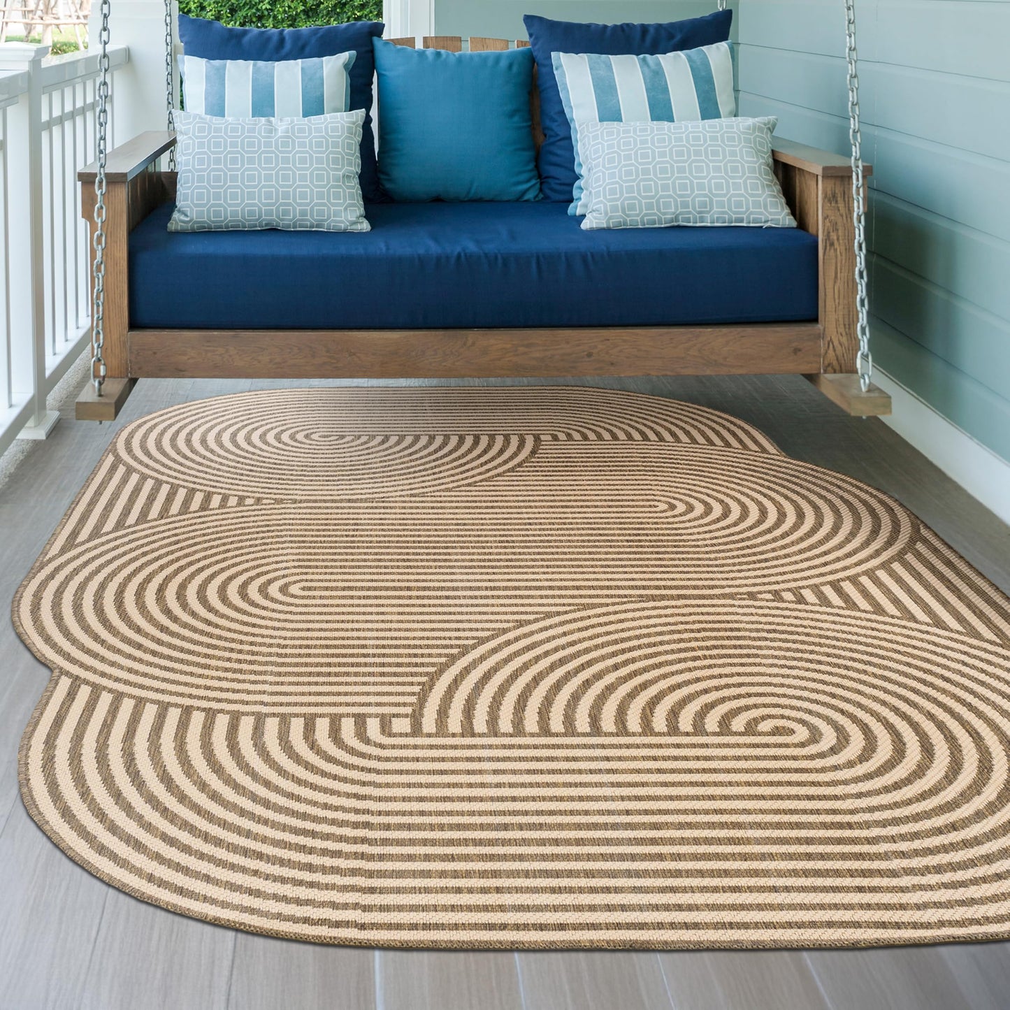 JONATHAN Y Geometric Arch Stripe Indoor Outdoor Area Rug 5X8 Beige/Brown, Margot Modern for Backyard, Patio, Porch, Easy-Cleaning, High Traffic, Pet-Friendly, Non-Shedding (SHP201A-5)